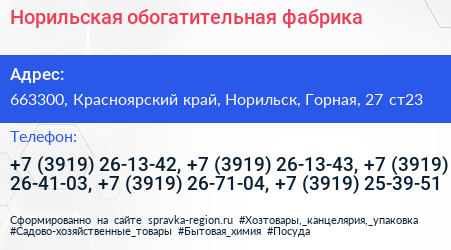 Норильская обогатительная фабрика - визитка