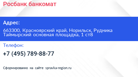 Росбанк банкомат - визитка