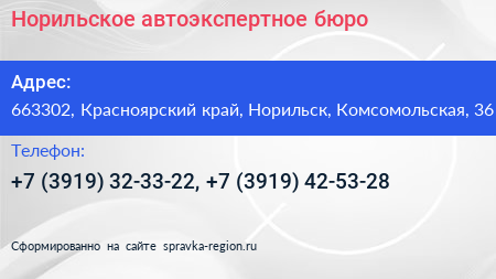 Норильское автоэкспертное бюро - визитка