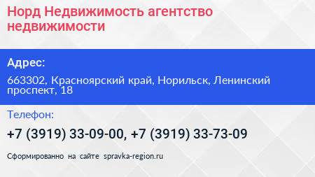 Норд Недвижимость агентство недвижимости - визитка