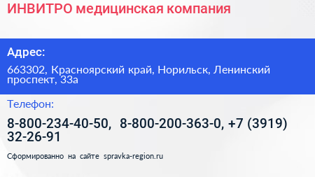 ИНВИТРО медицинская компания - визитка