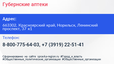 Губернские аптеки - визитка