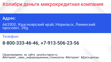 Колибри деньги микрокредитная компания - визитка