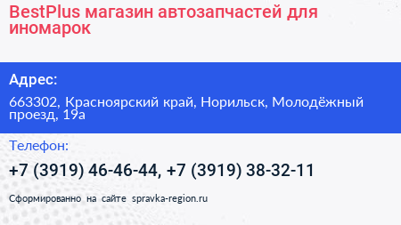 BestPlus магазин автозапчастей для иномарок - визитка