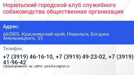 Норильский городской клуб служебного собаководства общественная организация - визитка