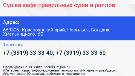 Сушка кафе правильных суши и роллов - визитка