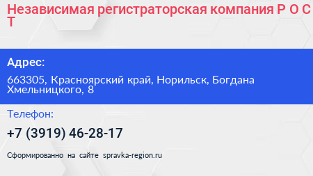 Независимая регистраторская компания Р О С Т  - визитка