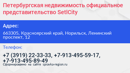 Петербургская недвижимость официальное представительство SetlCity - визитка