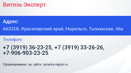 Витязь Эксперт - визитка