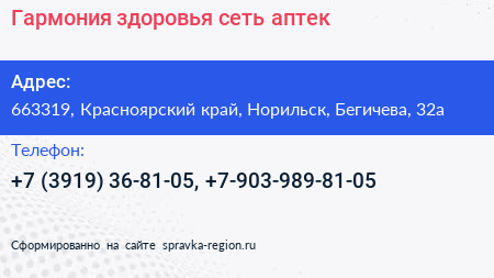 Гармония здоровья сеть аптек - визитка