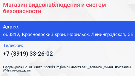 Магазин видеонаблюдения и систем безопасности - визитка
