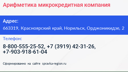 Арифметика микрокредитная компания - визитка
