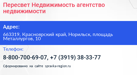 Пересвет Недвижимость агентство недвижимости - визитка