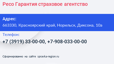 Ресо Гарантия страховое агентство - визитка