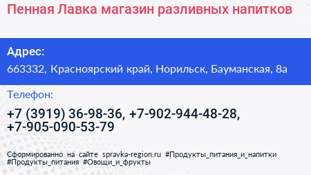 Пенная Лавка магазин разливных напитков - визитка