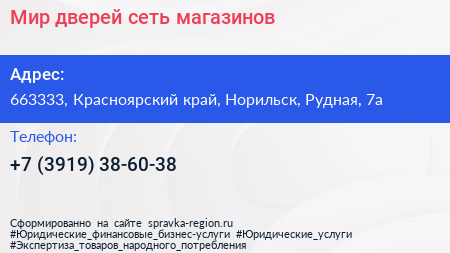 Мир дверей сеть магазинов - визитка