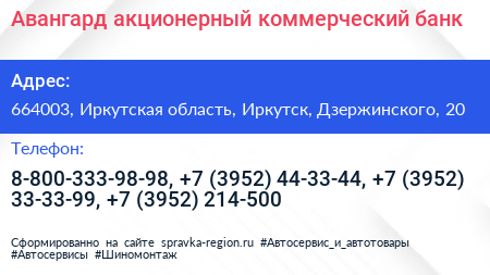 Авангард акционерный коммерческий банк - визитка