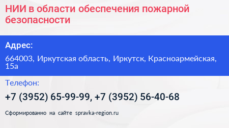 НИИ в области обеспечения пожарной безопасности - визитка