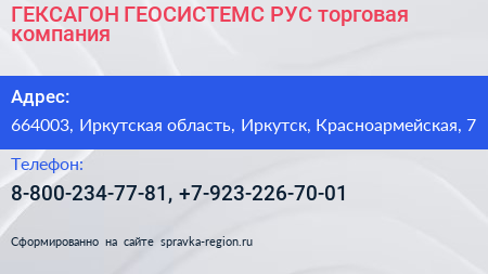 ГЕКСАГОН ГЕОСИСТЕМС РУС торговая компания - визитка