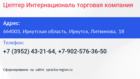 Цептер Интернациональ торговая компания - визитка