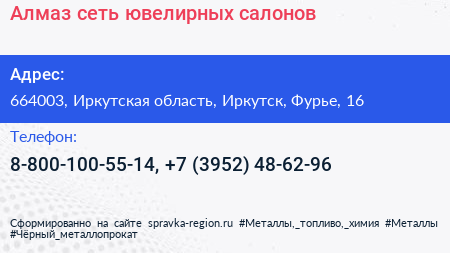 Алмаз сеть ювелирных салонов - визитка