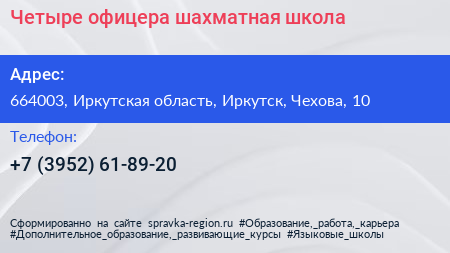 Четыре офицера шахматная школа - визитка