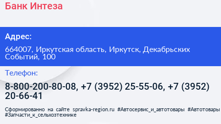 Банк Интеза - визитка