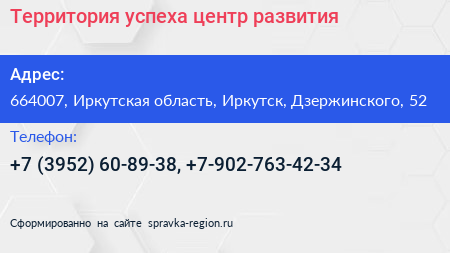 Территория успеха центр развития - визитка