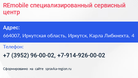 REmobile специализированный сервисный центр - визитка