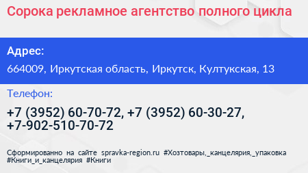 Сорока рекламное агентство полного цикла - визитка