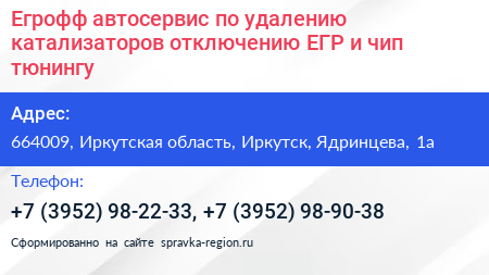 Егрофф автосервис по удалению катализаторов отключению ЕГР и чип тюнингу - визитка