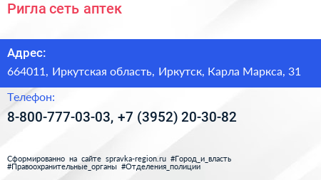 Ригла сеть аптек - визитка