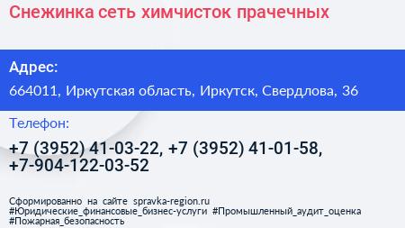 Снежинка сеть химчисток прачечных - визитка