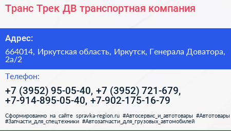 Транс Трек ДВ транспортная компания - визитка