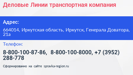 Деловые Линии транспортная компания - визитка