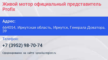 Живой мотор официальный представитель Profix - визитка