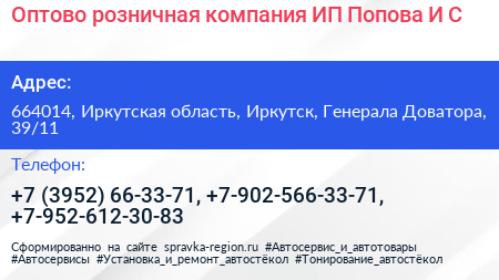 Оптово розничная компания ИП Попова И С  - визитка