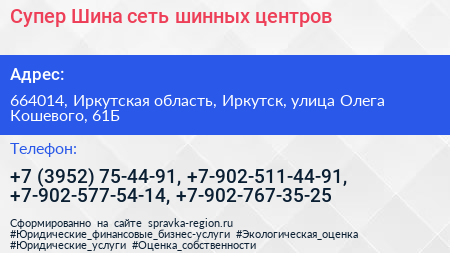 Супер Шина сеть шинных центров - визитка