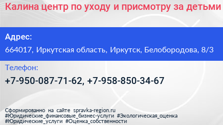 Калина центр по уходу и присмотру за детьми - визитка