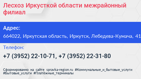 Лесхоз Иркусткой области межрайонный филиал - визитка