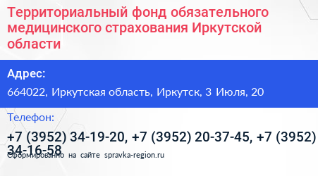 Территориальный фонд обязательного медицинского страхования Иркутской области - визитка