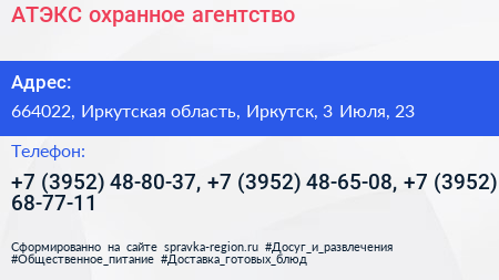 АТЭКС охранное агентство - визитка