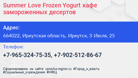 Summer Love Frozen Yogurt кафе замороженных десертов - визитка