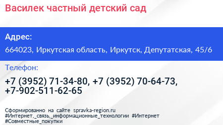 Василек частный детский сад - визитка