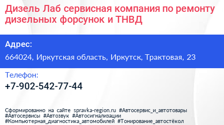 Дизель Лаб сервисная компания по ремонту дизельных форсунок и ТНВД - визитка