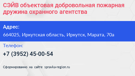 СЭЙВ объектовая добровольная пожарная дружина охранного агентства - визитка