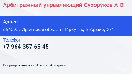 Арбитражный управляющий Сухоруков А В  - визитка
