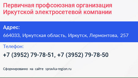 Первичная профсоюзная организация Иркутской электросетевой компании - визитка