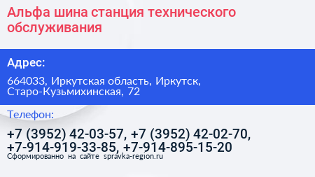 Альфа шина станция технического обслуживания - визитка
