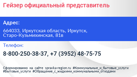 Гейзер официальный представитель - визитка